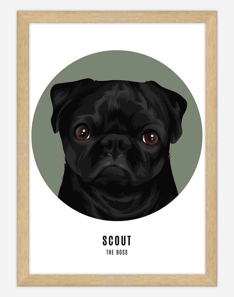 Custom Pet Profile Portrait - Single Pet - A4 - Unframed - Australia