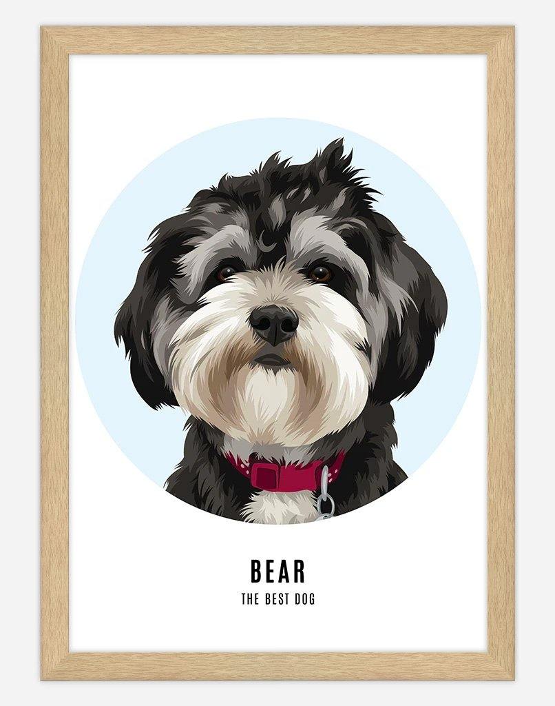 Custom Pet Profile Portrait - Single Pet - A4 - Timber Frame - Australia