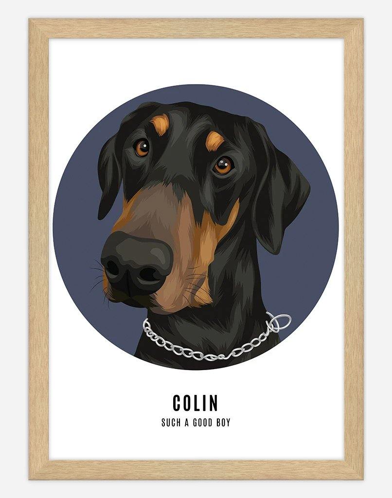 Custom Pet Profile Portrait - Single Pet - A3 - Timber Frame - Australia