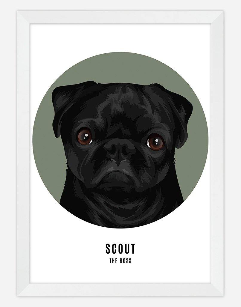 Custom Pet Profile Portrait - Single Pet - A4 - Unframed - Australia