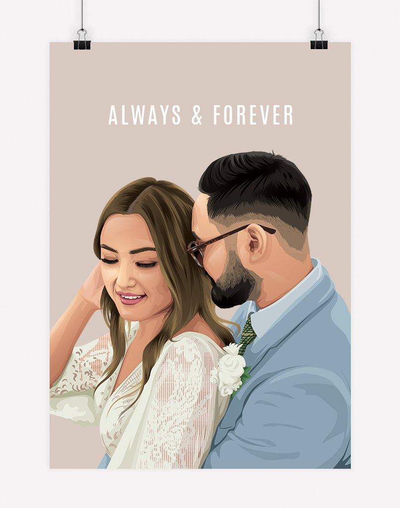 Custom Couple Portrait - A3 - Unframed - Two Australia