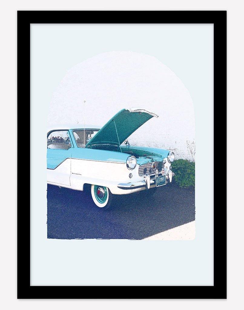 Pop The Bonnet | Photography - Wall Art - A4 - Black Frame - Pale Blue Australia
