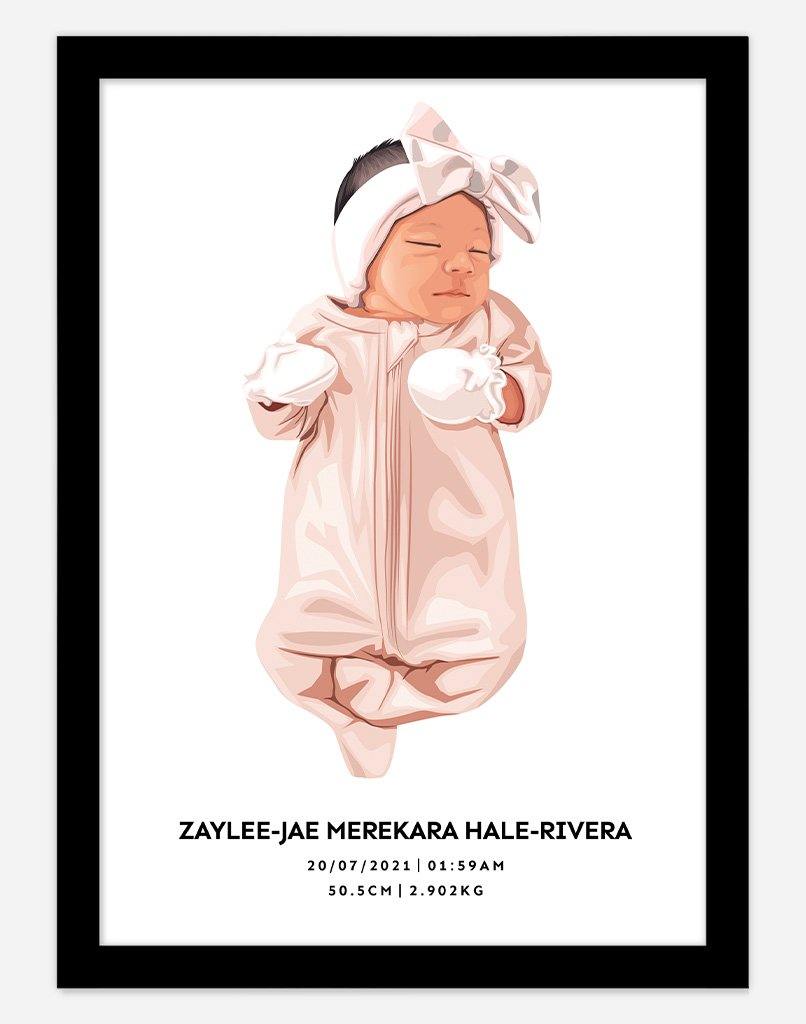 Custom Baby Portrait - Single Child - A3 - Black Frame - One Australia