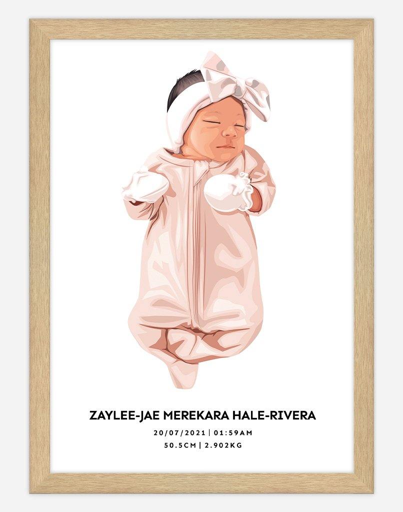 Custom Baby Portrait - Single Child - A2 - Timber Frame - One Australia