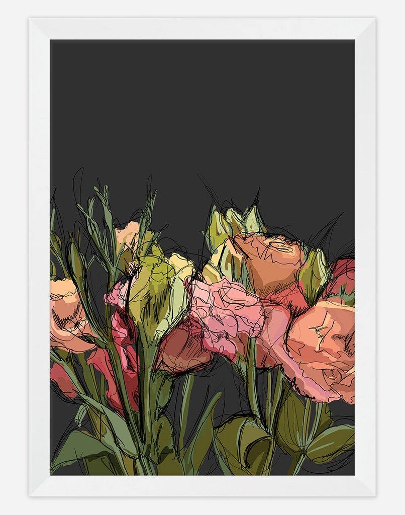 Flowers Sketch | Wall Art - A4 - White Frame - Dark Grey Australia