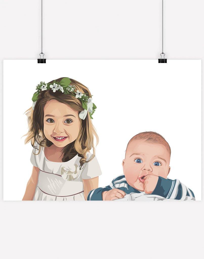 Custom Child Portrait - A3 - Unframed - Two Australia