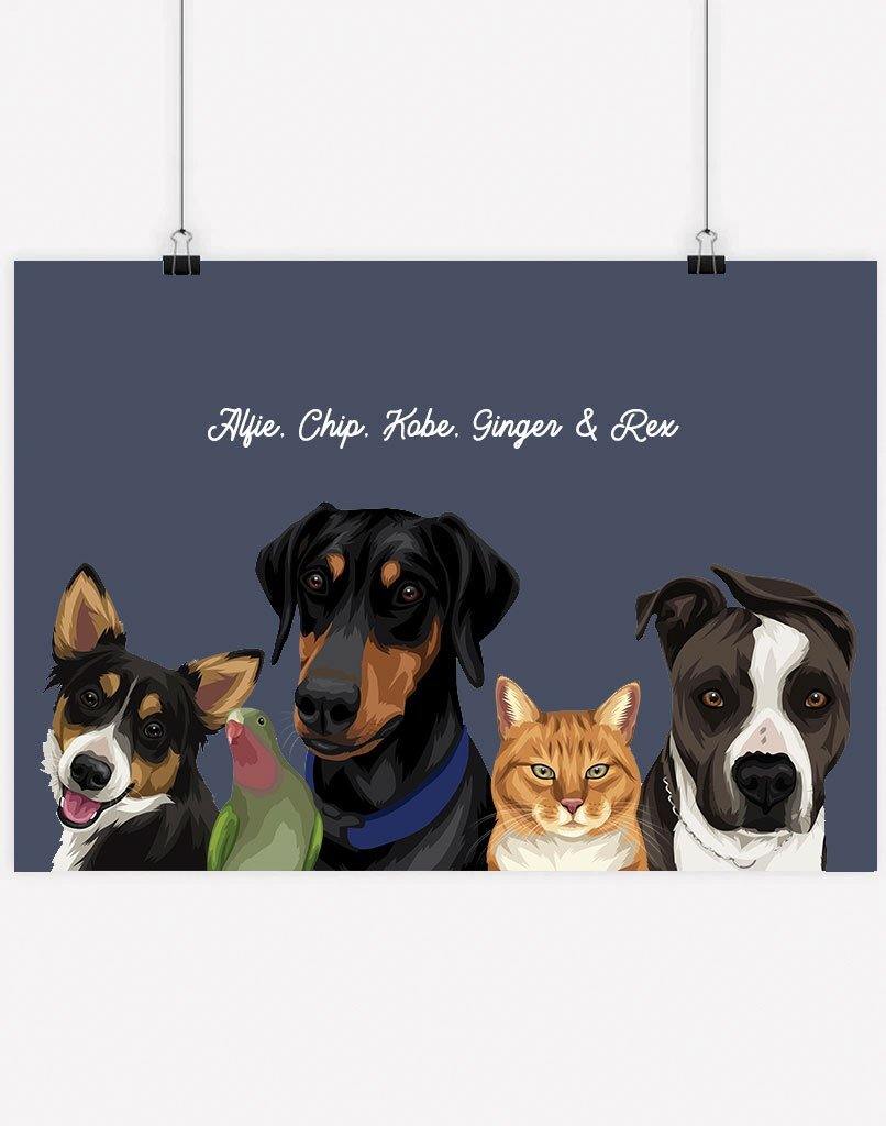 Digital Pet Portrait - Digital File Only (Up to 5 Pets) - 5 Pets - Navy - Australia