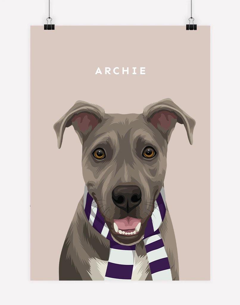 Custom Pet Portrait - Footy Fan - A4 - Unframed - Australia