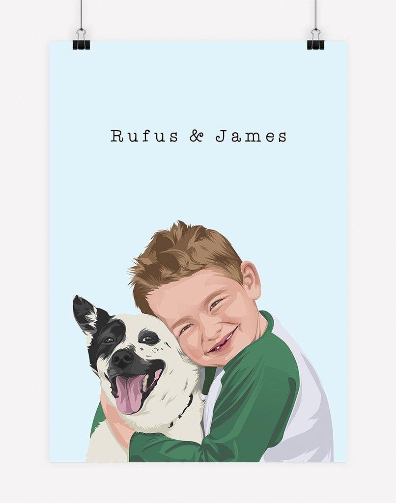 Custom Pet & Person Portrait - Digital File Only - 1 Pet & 1 Person - - Australia