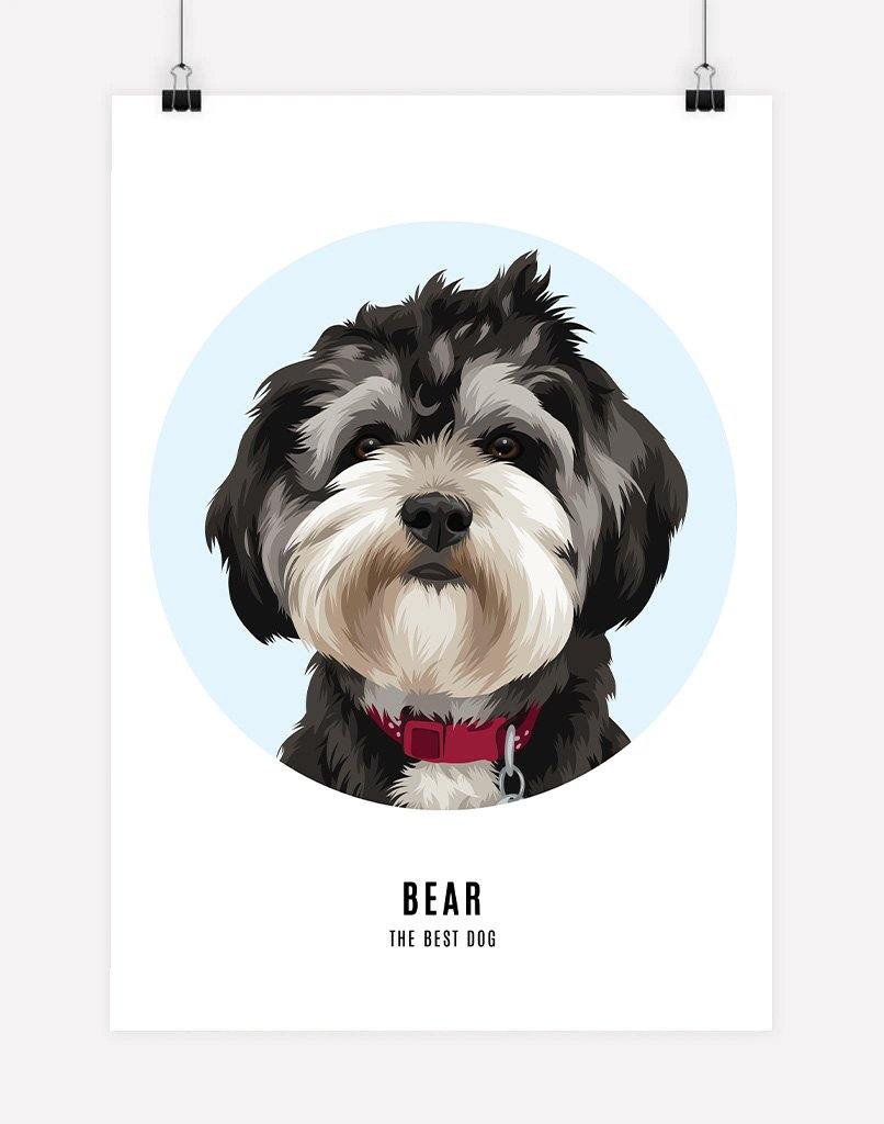 Custom Pet Profile Portrait - Single Pet - A4 - Unframed - Australia