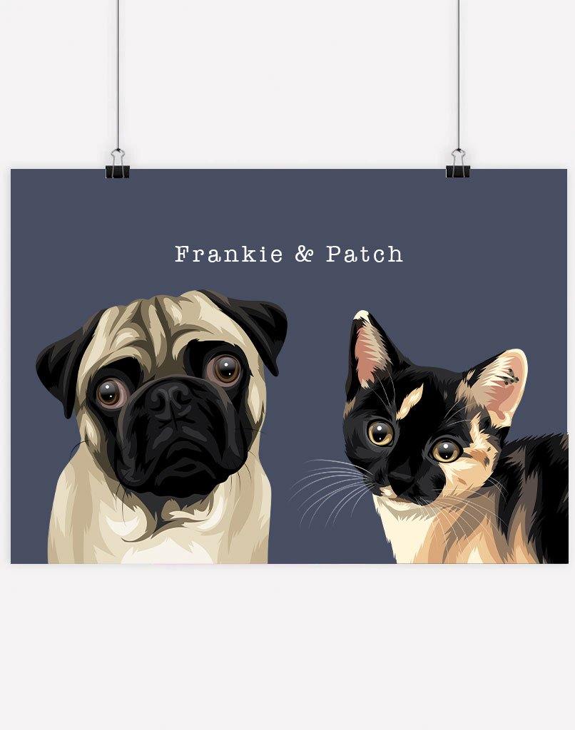 Custom Pet Portrait - Two Pet Portrait - A4 - Unframed - Australia