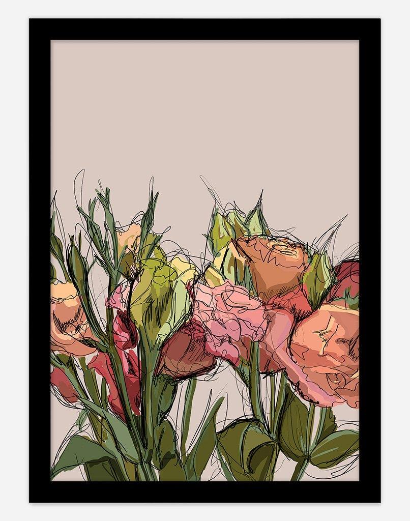 Flowers Sketch | Wall Art - A4 - Black Frame - Oat Australia