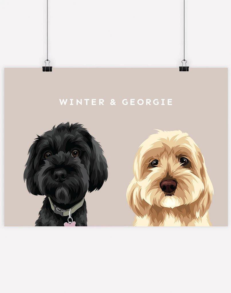 Custom Dog Portrait - A4 - Unframed - 2 Dogs Australia