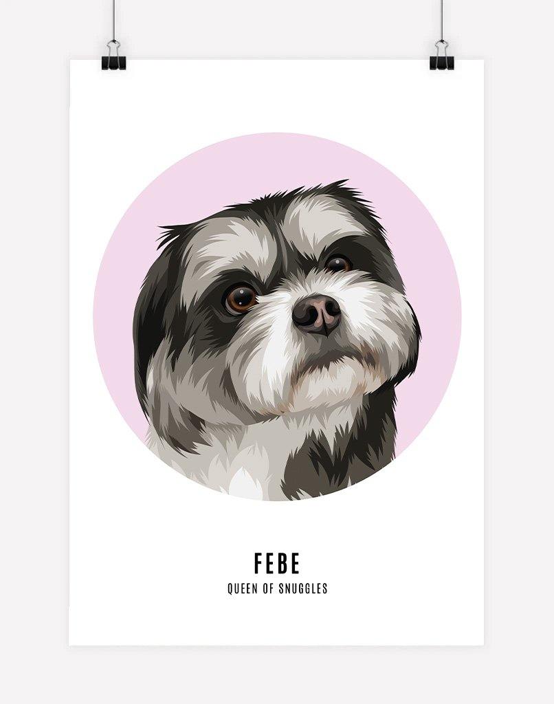 Custom Pet Profile Portrait - Single Pet - A4 - Unframed - Australia