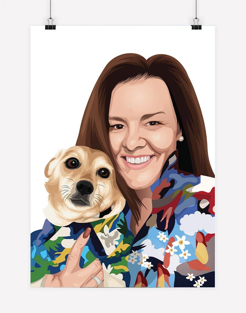 Custom Pet & Person Portrait - A3 - Unframed - 1 Pet & 1 Person Australia