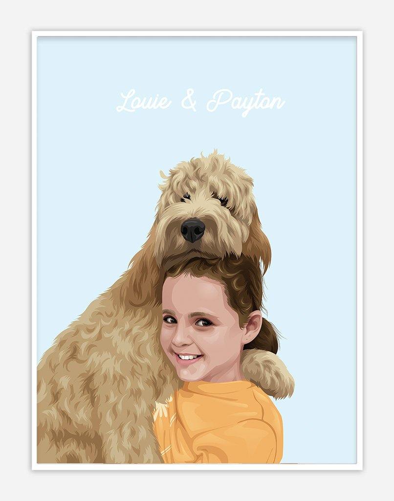 Custom Pet & Person Portrait - A3 - Unframed - 1 Pet & 1 Person Australia