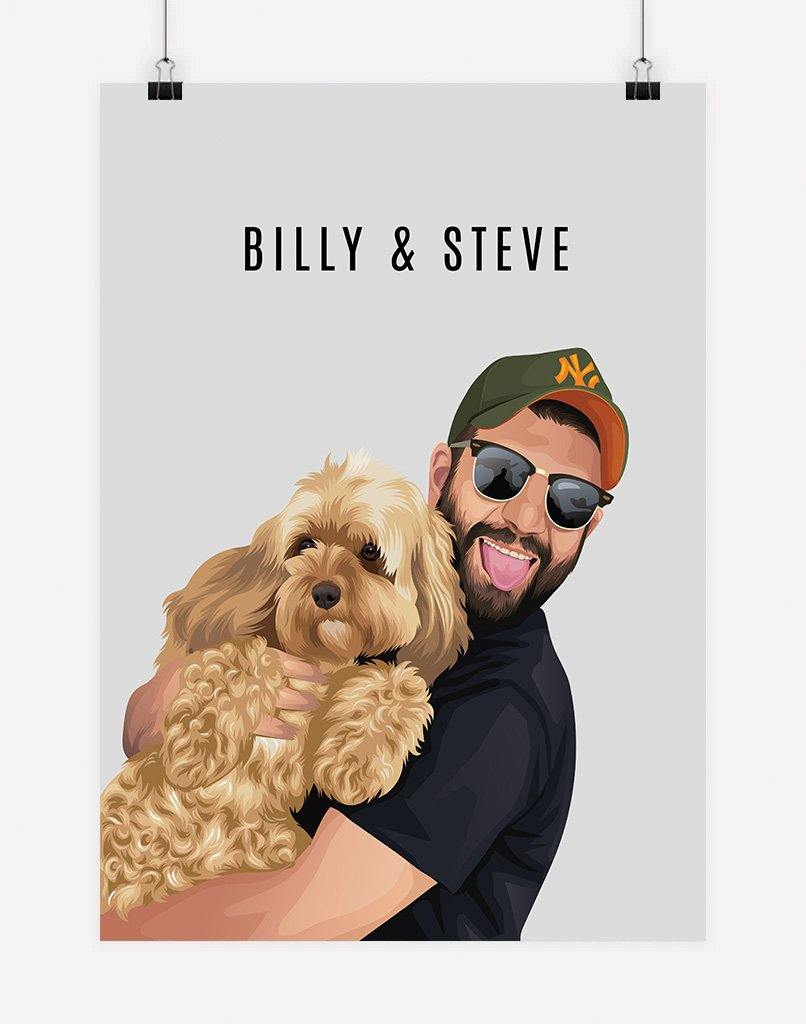 Custom Pet & Person Portrait - Digital File Only - 1 Pet & 1 Person - - Australia