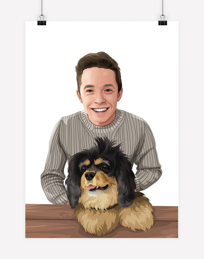 Custom Pet & Person Portrait - Digital File Only - 1 Pet & 1 Person - - Australia