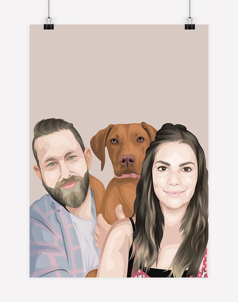 Custom Pet & Person Portrait - A3 - Unframed - 1 Pet & 1 Person Australia