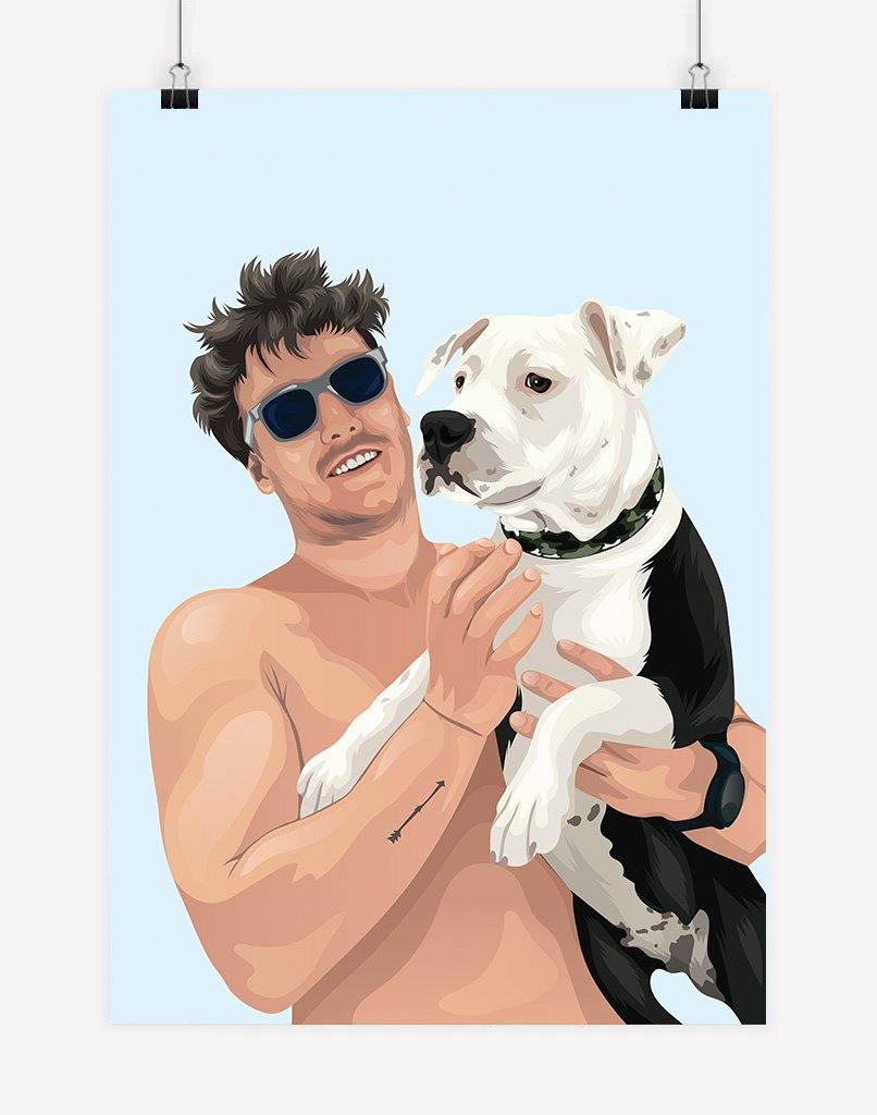 Custom Pet & Person Portrait - A3 - Unframed - 2 Pets & 1 Person Australia