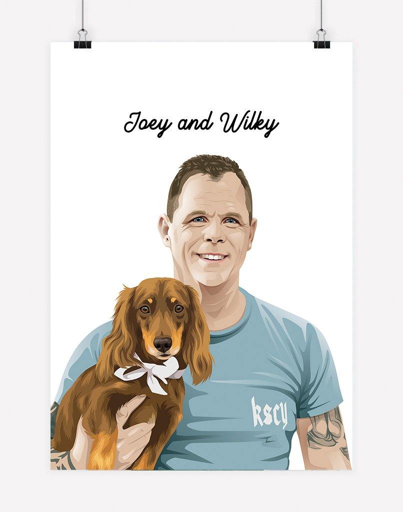 Custom Pet & Person Portrait - A3 - Unframed - 1 Pet & 1 Person Australia