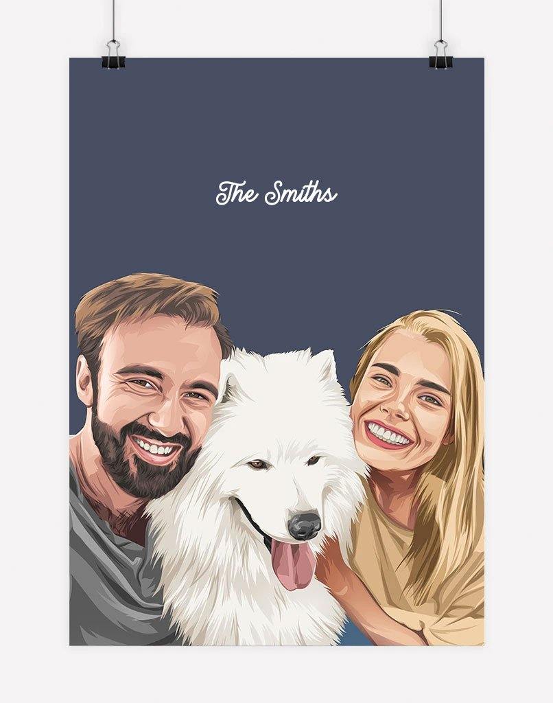 Custom Pet & Person Portrait - A3 - Unframed - 1 Pet & 1 Person Australia