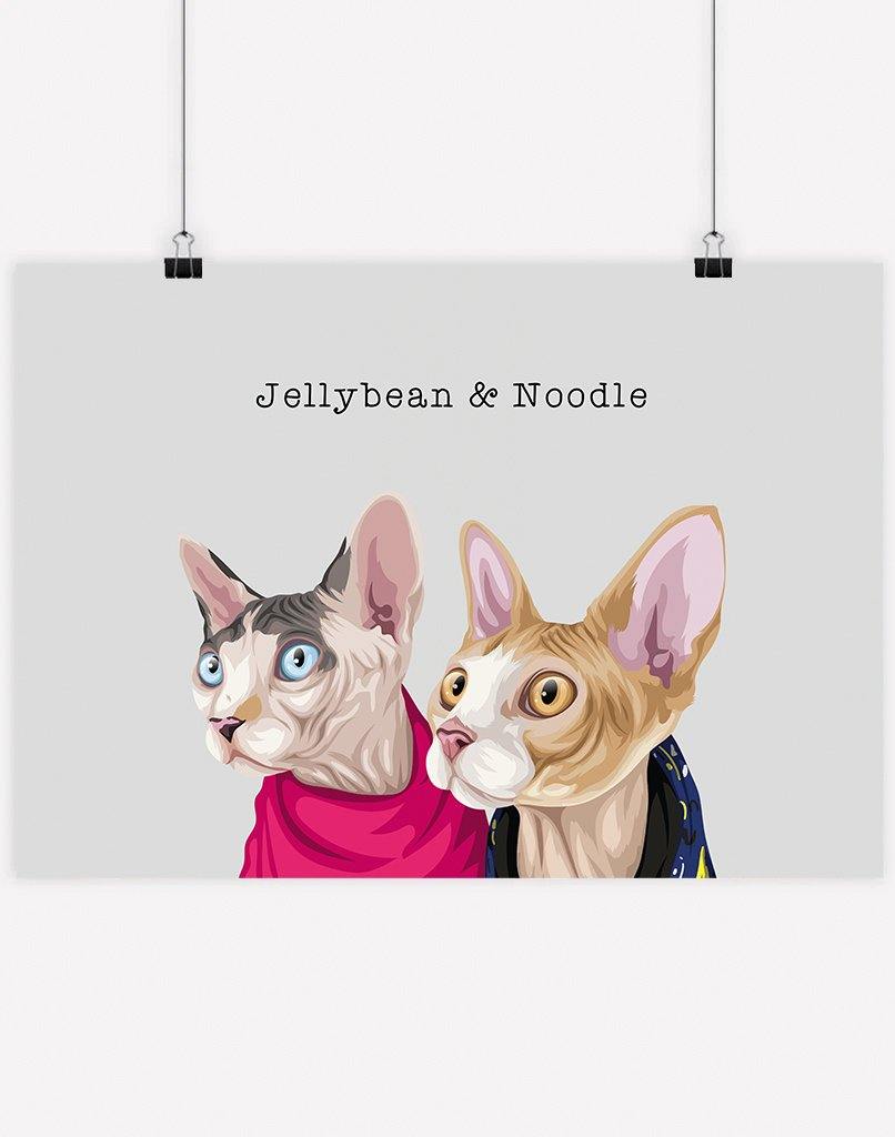 Custom Pet Portrait - Two Pet Portrait - A4 - Unframed - Australia