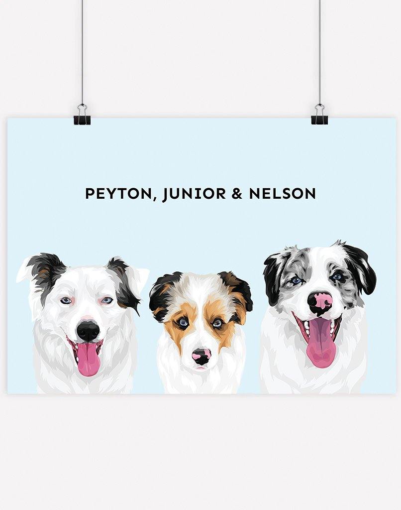 Custom Pet Portrait - Three Pets - A4 - Unframed - Australia