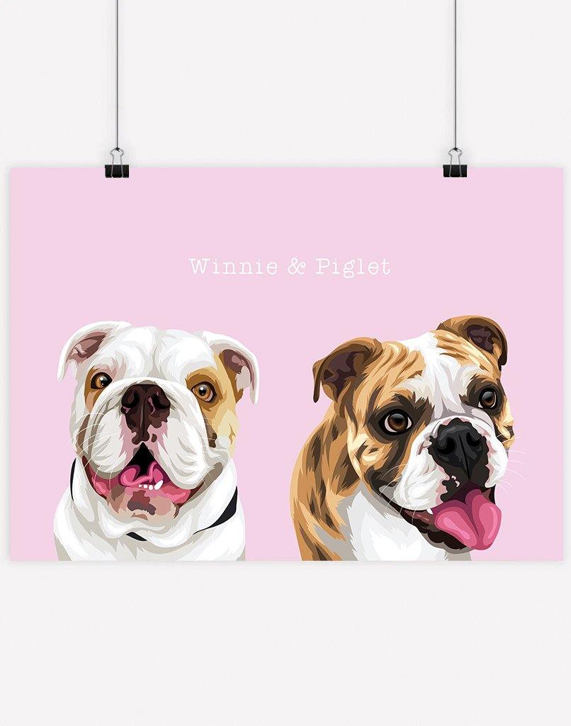 Digital Pet Portrait - Digital File Only (Up to 5 Pets) - 2 Pets - Light Pink - Australia