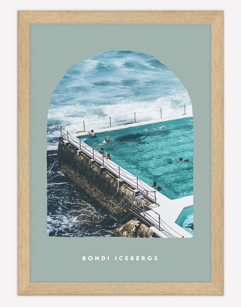 Bondi Icebergs | Photography - Wall Art - A4 - Timber Frame - Sage Australia