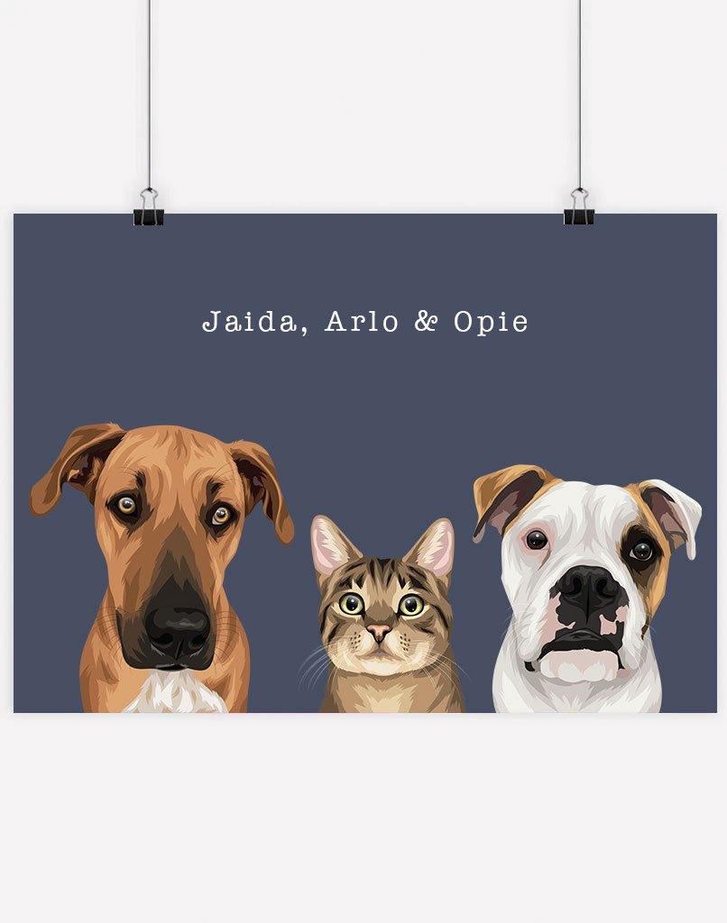 Digital Pet Portrait - Digital File Only (Up to 5 Pets) - 3 Pets - Navy - Australia
