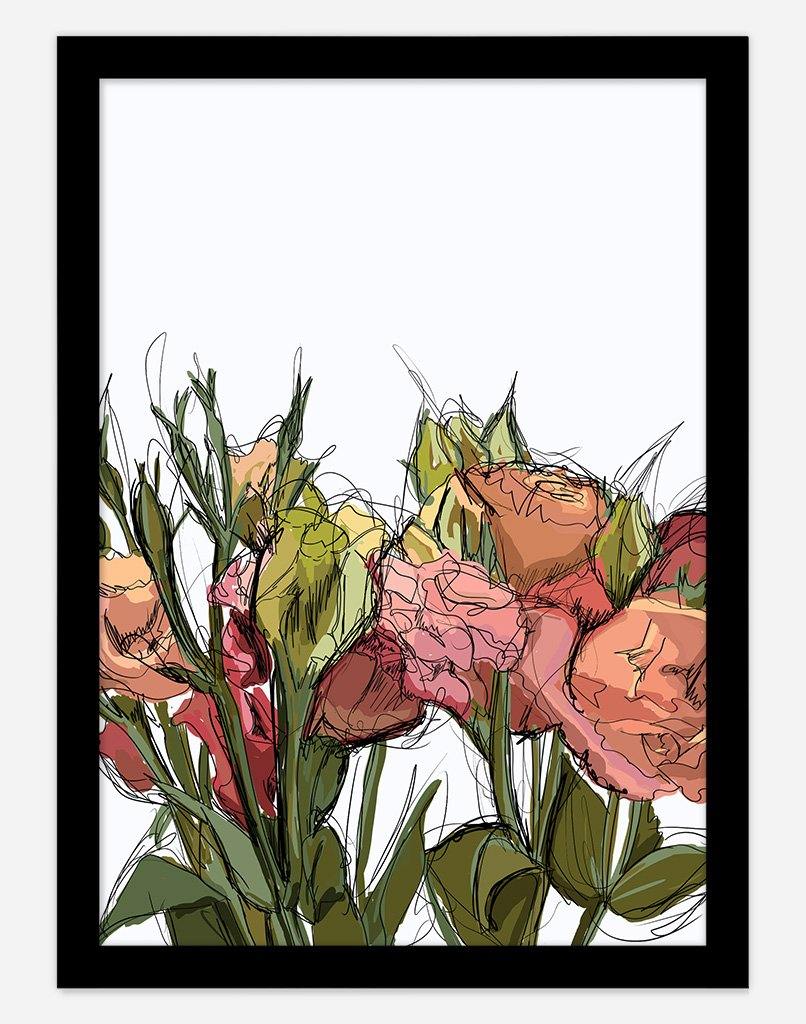Flowers Sketch | Wall Art - A4 - Black Frame - White Australia