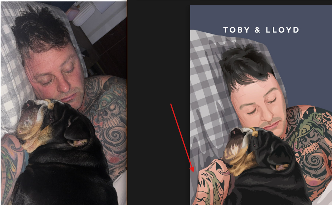 Custom Pet Portrait Gift Idea, Before and After of Pet and Human portrait for fathers day surprise gift 