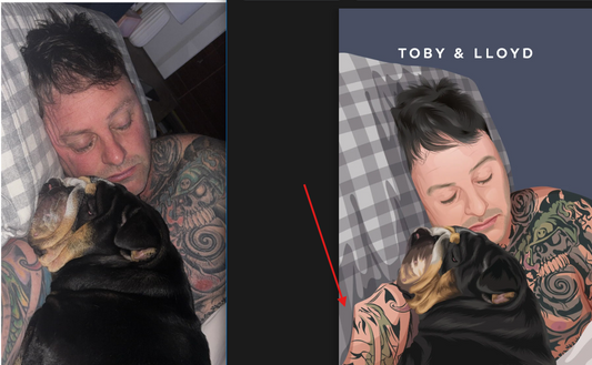 Custom Pet Portrait Gift Idea, Before and After of Pet and Human portrait for fathers day surprise gift 