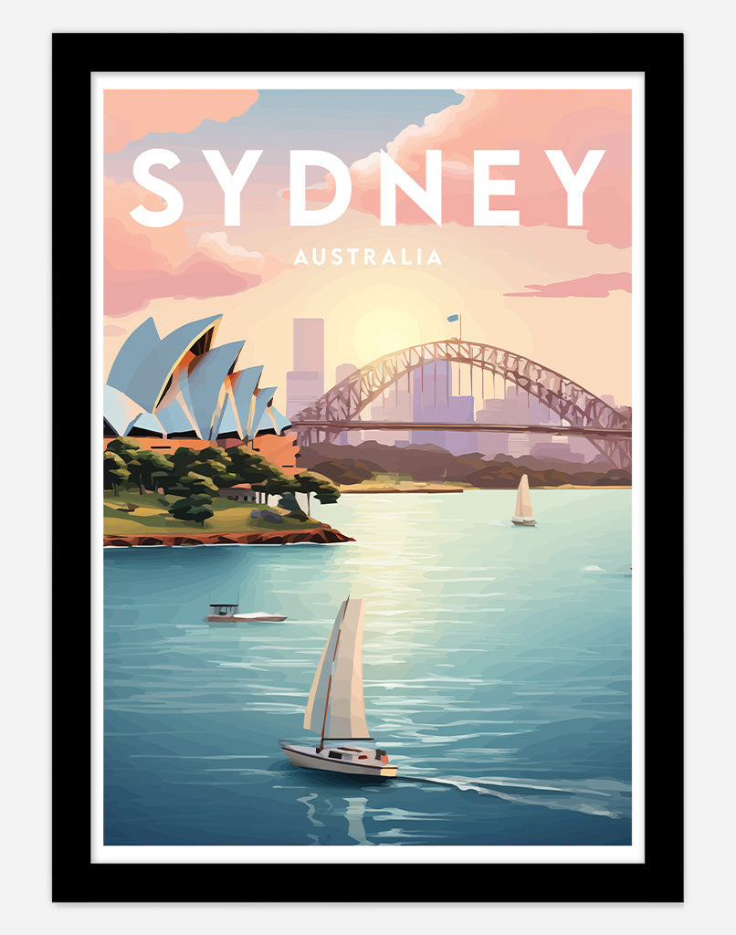 Sydney Harbour | Travel Poster - A4 - Black Frame - Australia