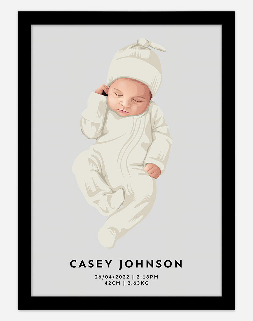 Custom Baby Portrait - Single Child - A2 - Black Frame - One Australia
