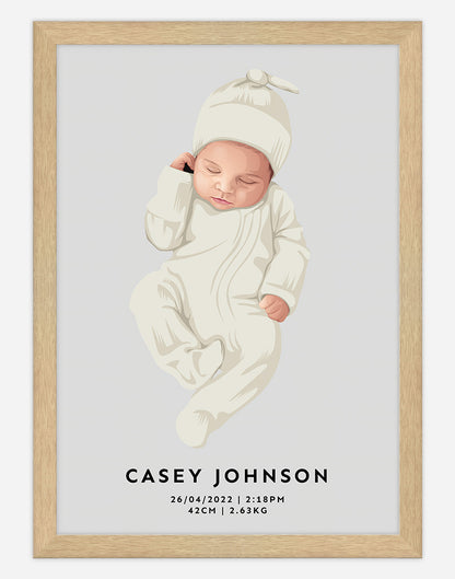 Custom Baby Portrait - Single Child - A3 - Timber Frame - One Australia