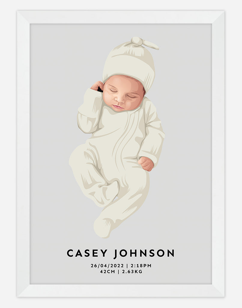 Custom Baby Portrait - Single Child - A1 - White Frame - One Australia