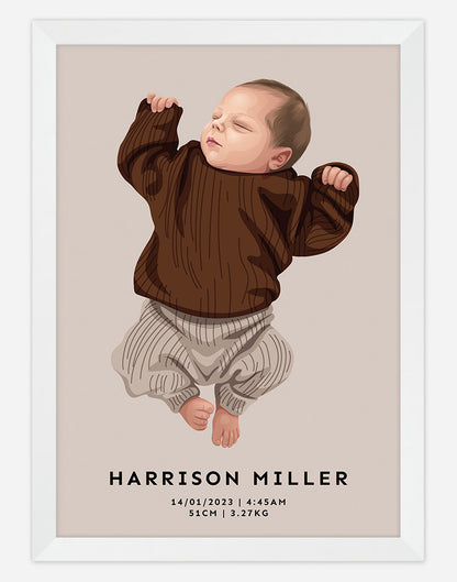 Custom Baby Portrait - Single Child - A3 - White Frame - One Australia