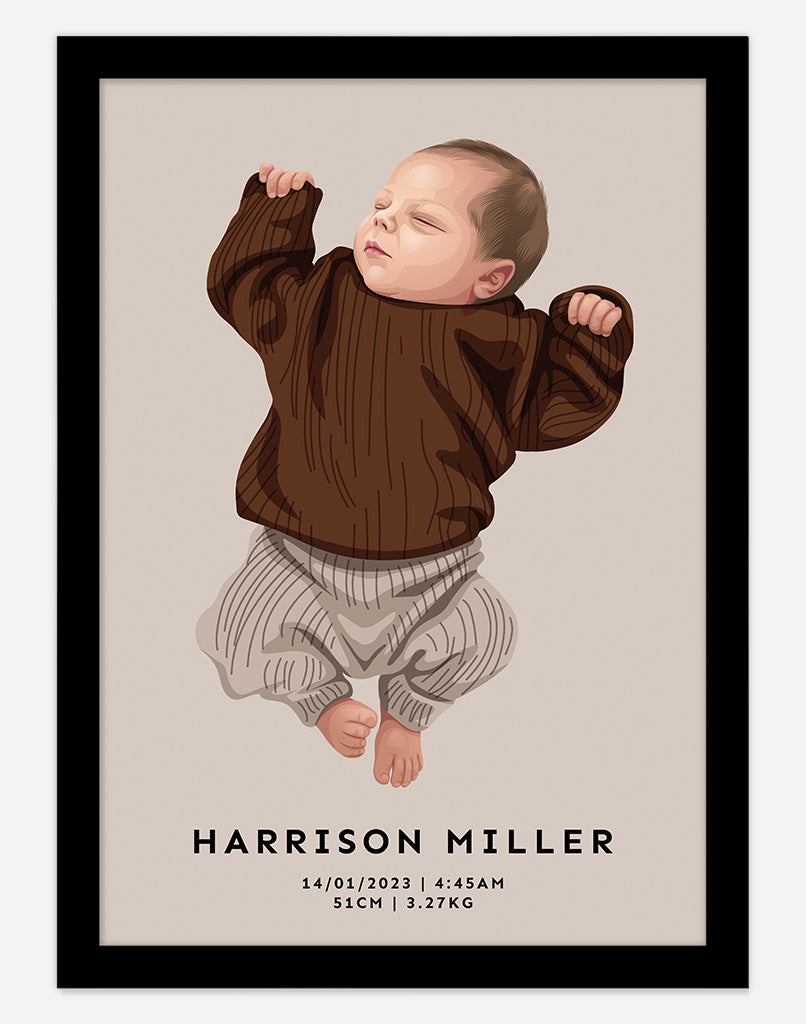 Custom Baby Portrait - Single Child - A1 - Black Frame - One Australia