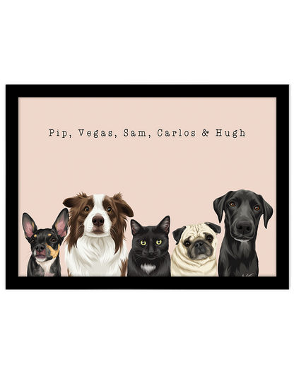 Custom Pet Portrait - Five Pet Portrait