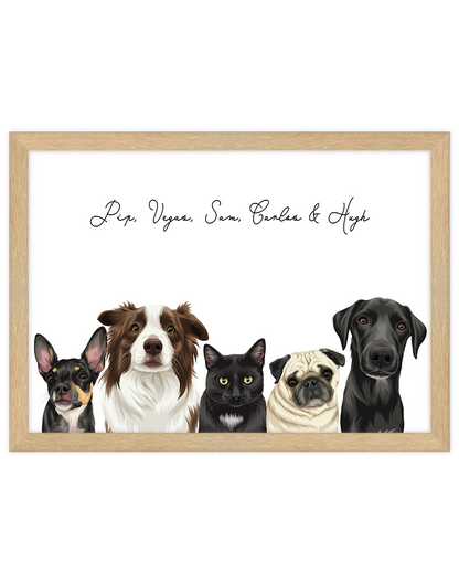 Custom Pet Portrait - Five Pet Portrait