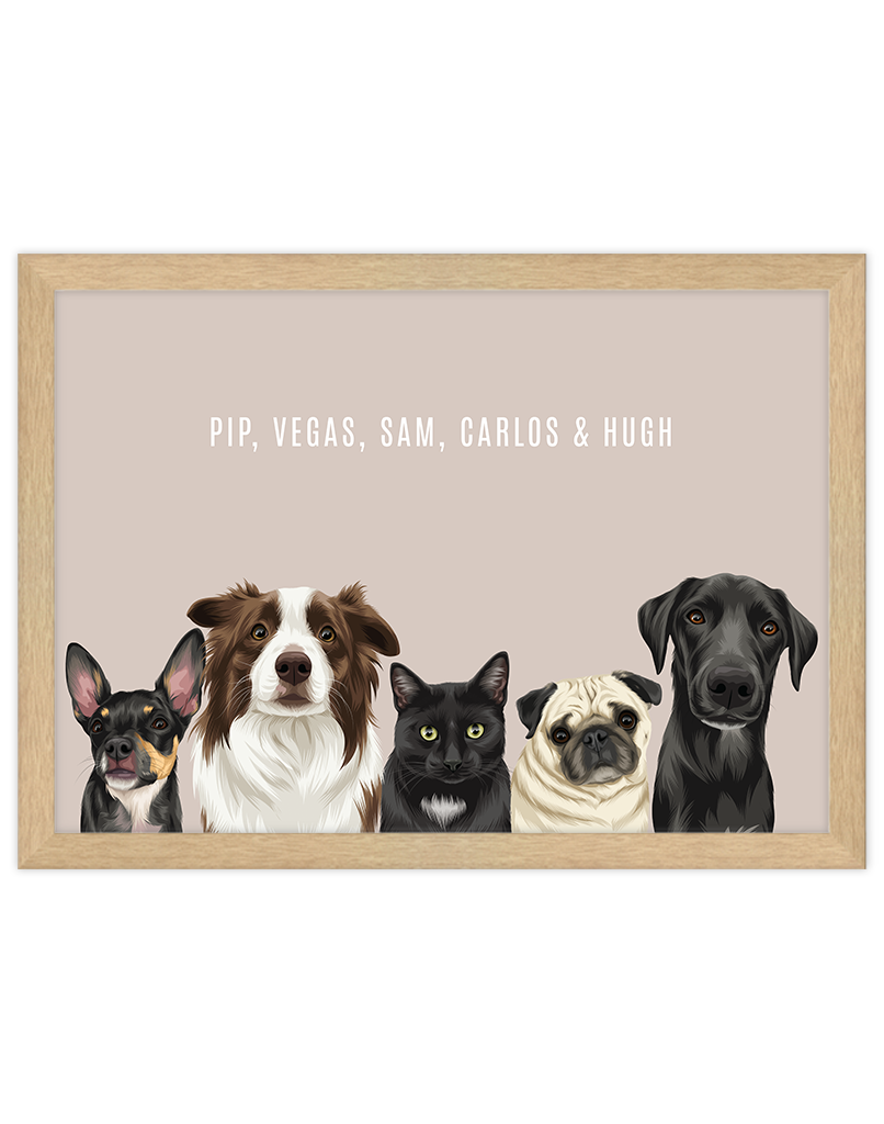 Custom Pet Portrait - Five Pet Portrait