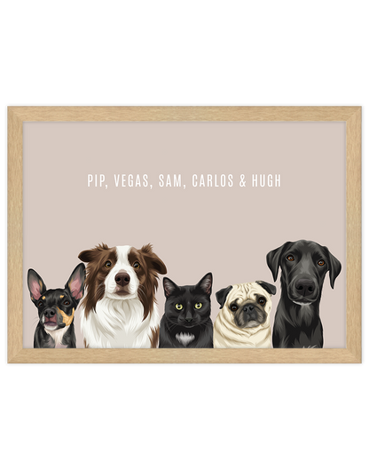 Custom Pet Portrait - Five Pet Portrait