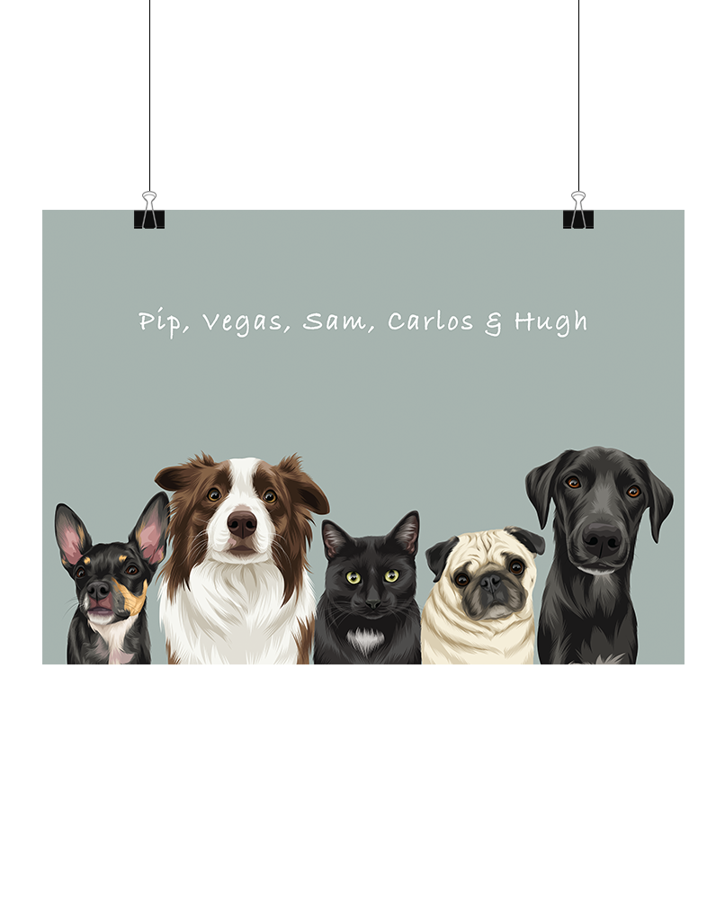 Custom Pet Portrait - Five Pet Portrait