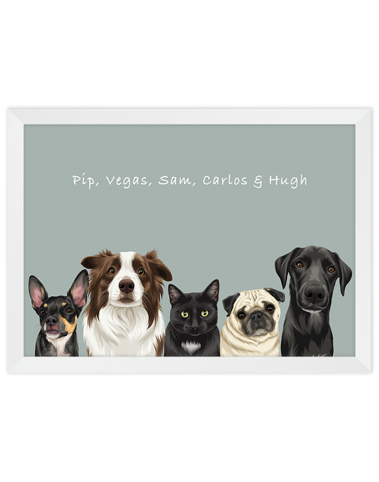 Custom Pet Portrait - Five Pet Portrait