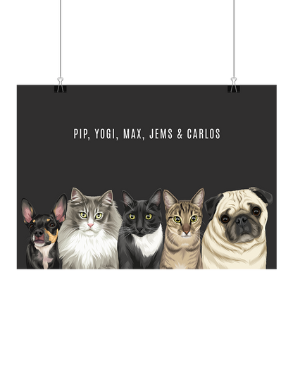 Custom Pet Portrait - Five Pet Portrait