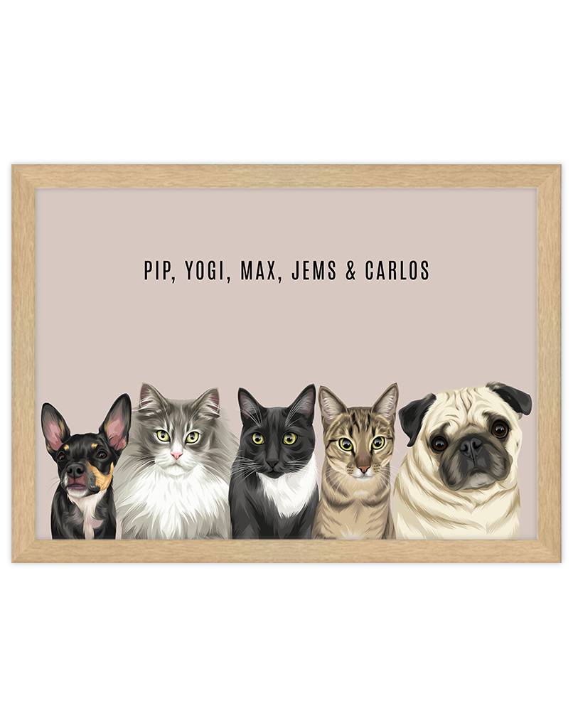 Custom Pet Portrait - Five Pet Portrait