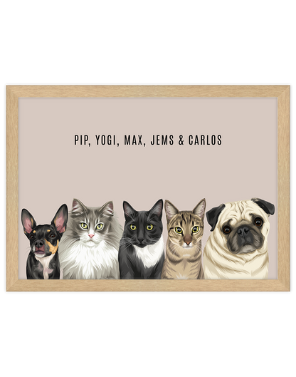 Custom Pet Portrait - Five Pet Portrait