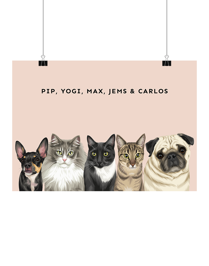 Custom Pet Portrait - Five Pet Portrait